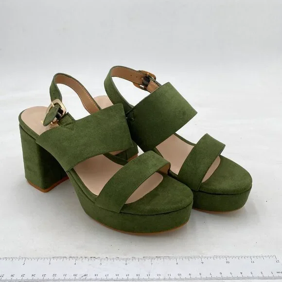 FOWT Green Open Toe Platfrom Sandal Chunky Heel Slingbacks Buckle Wide Band Shoe - Picture 4 of 8